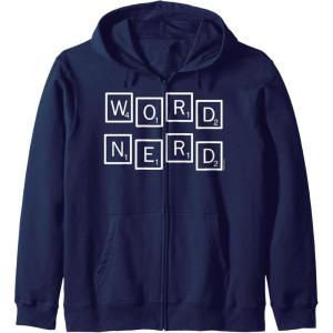 Scrabble Word Nerd Tiles Zip Hoodie(Navy Blue)