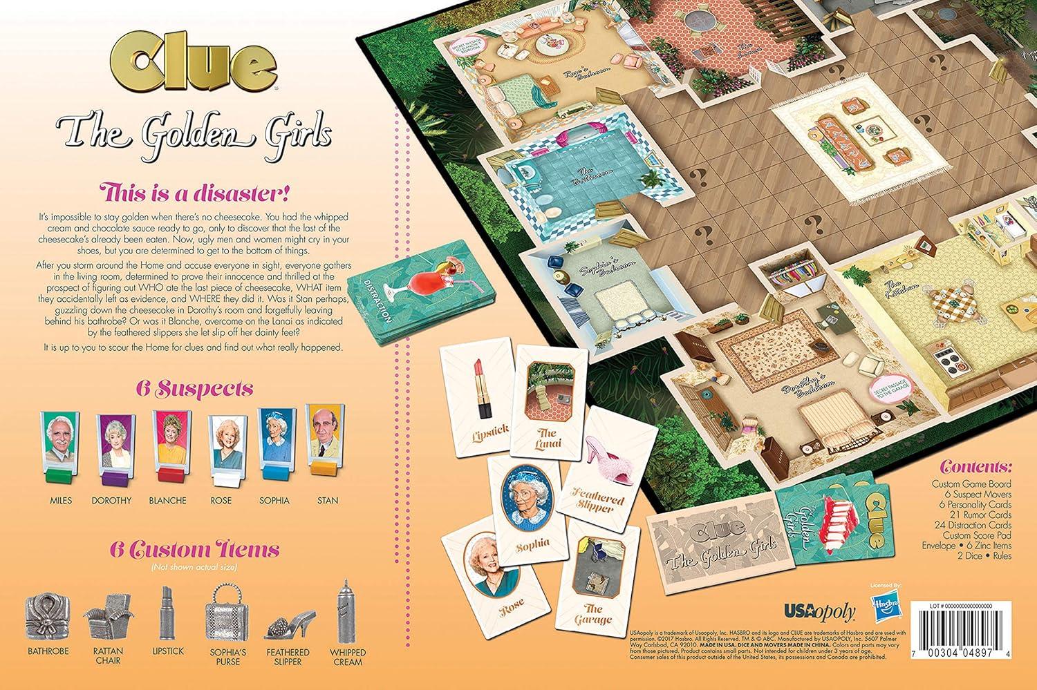 imageClue The Golden Girls Board Game Golden Girls TV Show Themed Game Solve The Mystery of Who Ate The Lastpiece of Cheesecake Officially Licensed Golden Girls Merchandise Themed Clue Mystery Game
