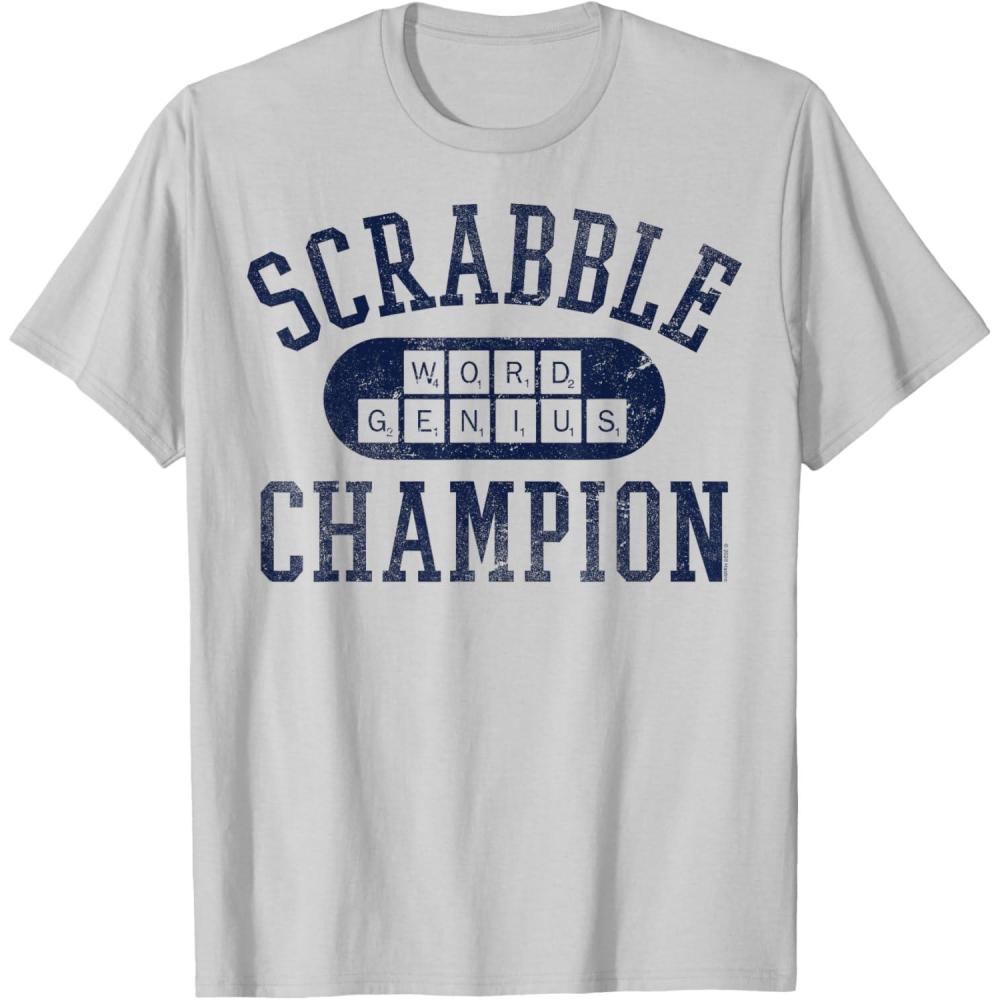 imageScrabble Word Genius Scrabble Champion TShirtSilver Grey