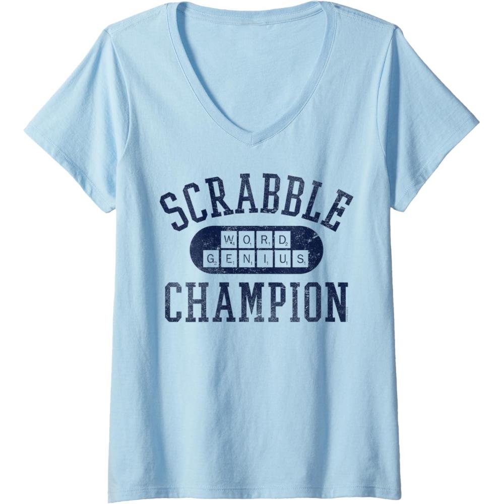 imageWomens Scrabble Word Genius Scrabble Champion VNeck TShirtBaby Blue