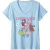 Womens Candy Land Retro Game Characters Group Shot Logo V-Neck T-Shirt(Baby Blue)