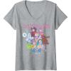 Womens Candy Land Retro Game Characters Group Shot Logo V-Neck T-Shirt(Heather Grey)