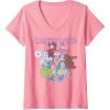 Womens Candy Land Retro Game Characters Group Shot Logo V-Neck T-Shirt(Pink)