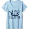 Womens Scrabble Word Genius Scrabble Champion V-Neck T-Shirt(Baby Blue)