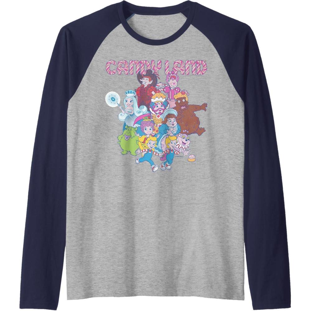 imageCandy Land Retro Game Characters Group Shot Logo Raglan Baseball TeeNavy BlueAthletic Heather