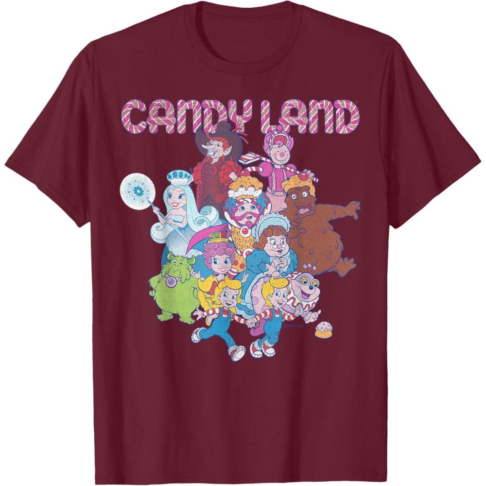 imageCandy Land Retro Game Characters Group Shot Logo TShirtBurgundy