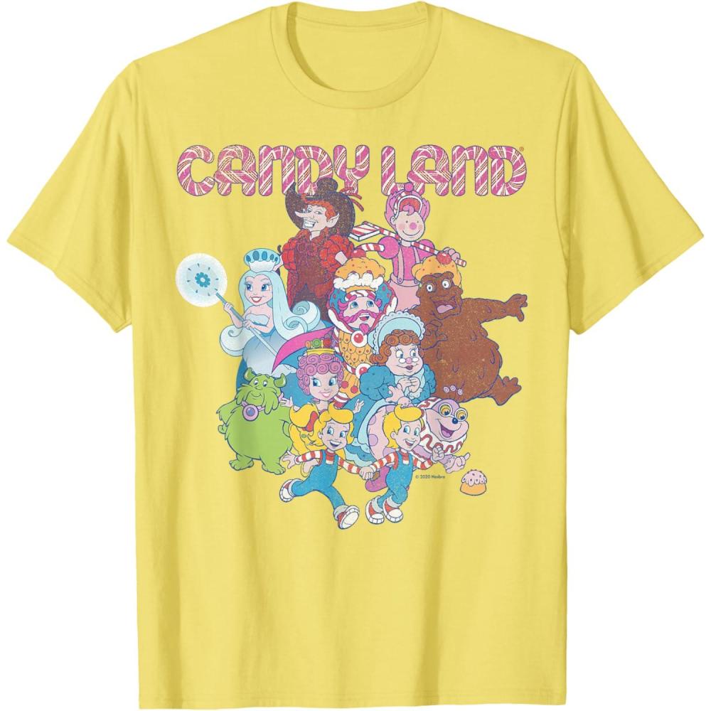 imageCandy Land Retro Game Characters Group Shot Logo TShirtLemon Yellow