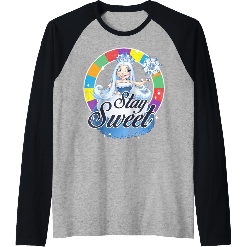 imageCandy Land Stay Sweet Princess Frostine Game Wheel Logo Raglan Baseball TeeBlackAthletic Heather