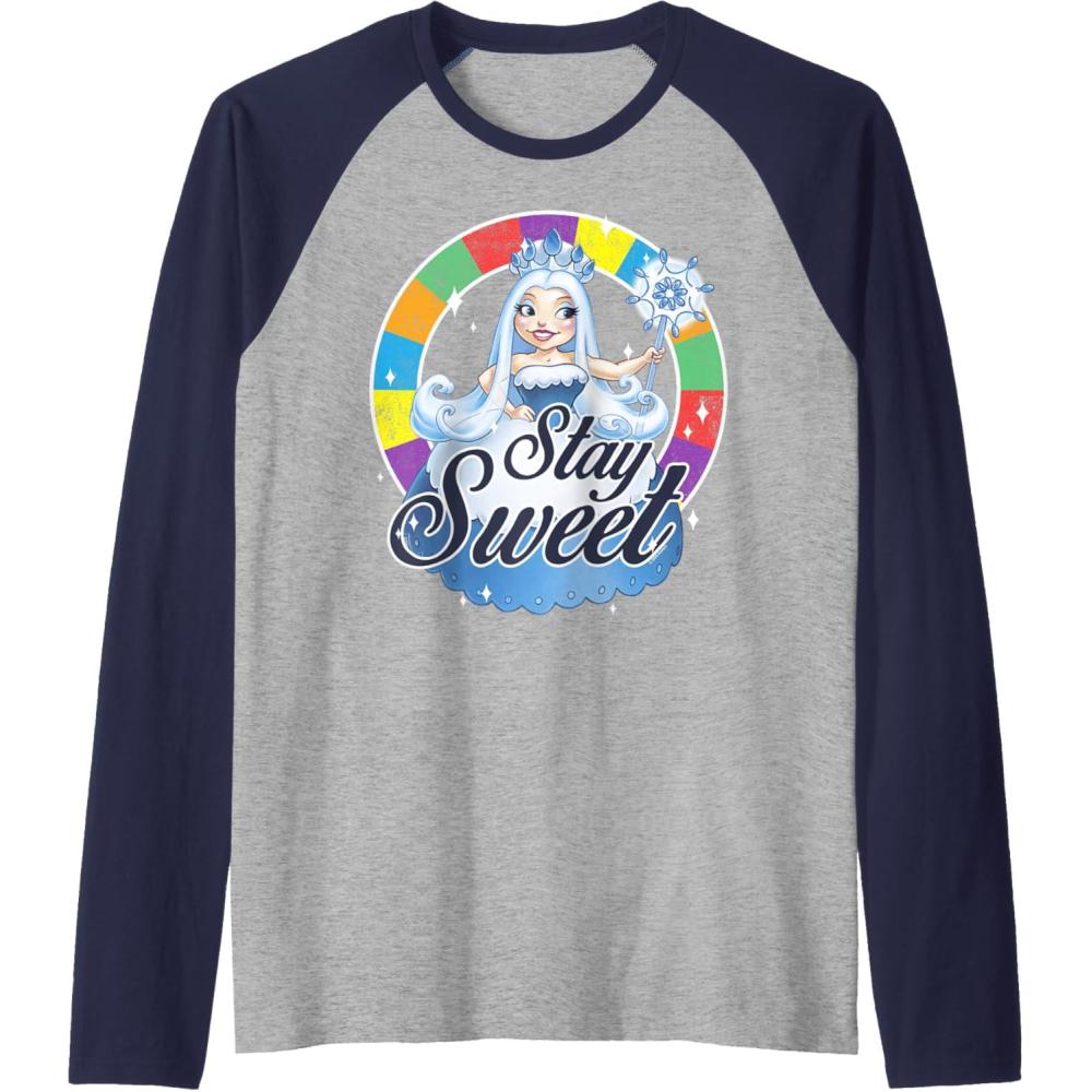 imageCandy Land Stay Sweet Princess Frostine Game Wheel Logo Raglan Baseball TeeNavy BlueAthletic Heather