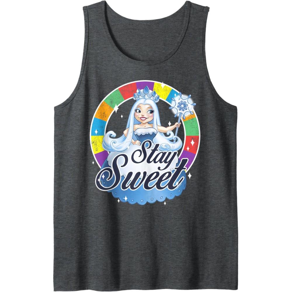 imageCandy Land Stay Sweet Princess Frostine Game Wheel Logo Tank TopDark Heather Grey