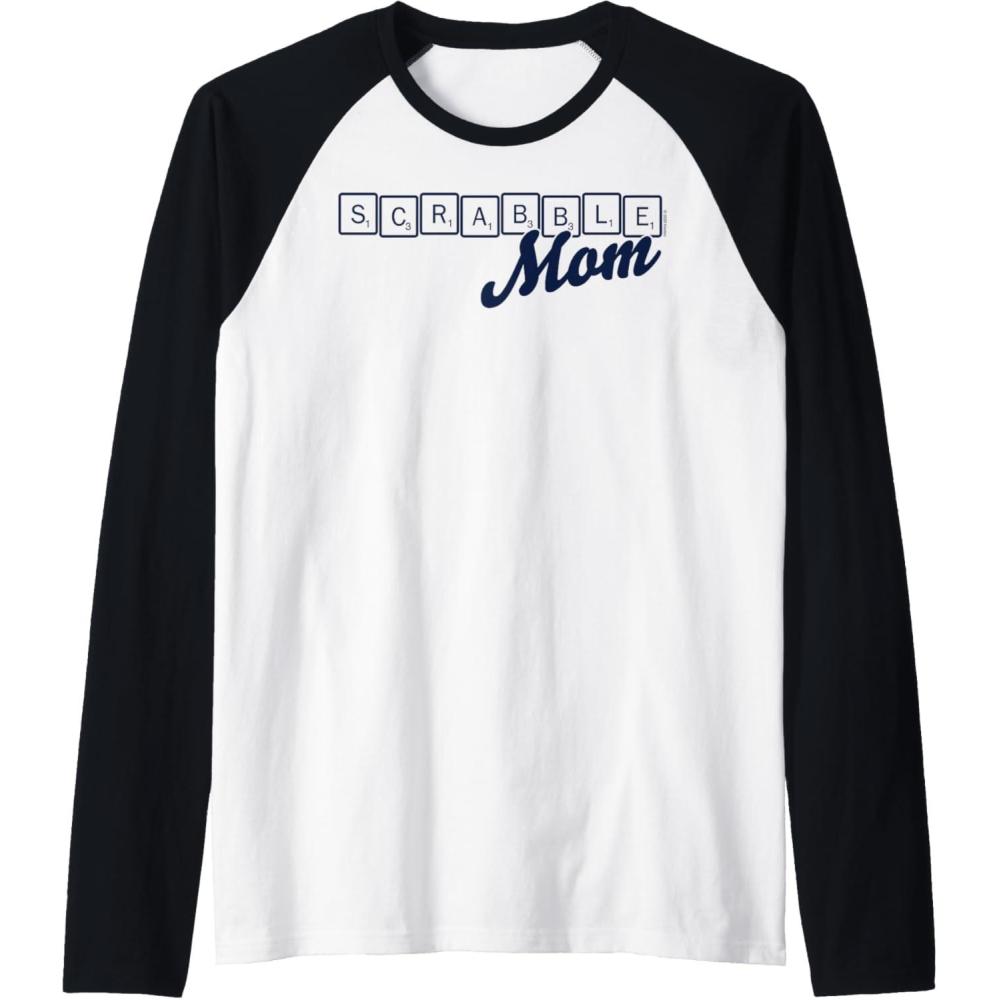 imageScrabble Mothers Day Mom Tiles Logo Raglan Baseball TeeBlackWhite