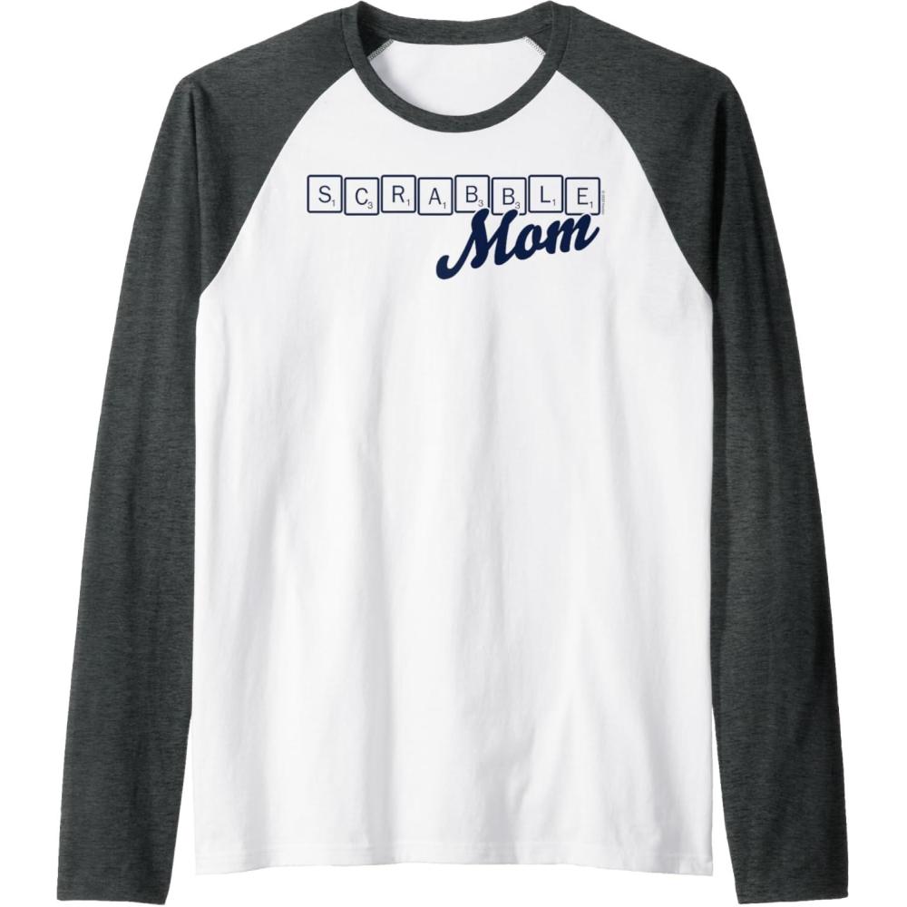 imageScrabble Mothers Day Mom Tiles Logo Raglan Baseball TeeDark Heather GreyWhite