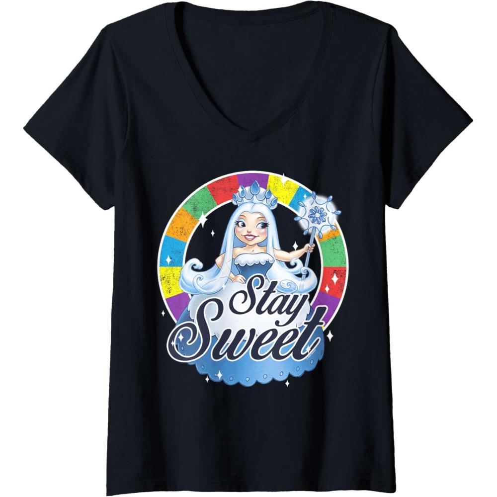 imageWomens Candy Land Stay Sweet Princess Frostine Game Wheel Logo VNeck TShirtBlack