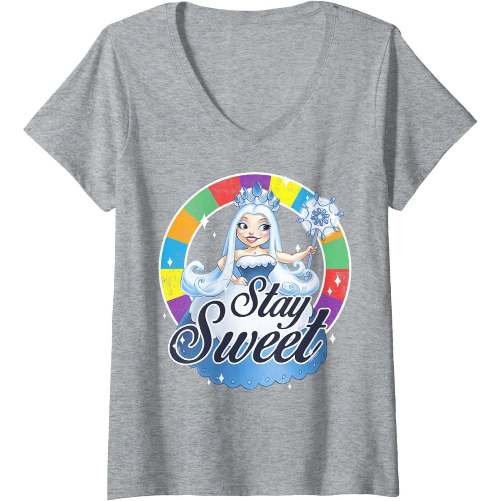 imageWomens Candy Land Stay Sweet Princess Frostine Game Wheel Logo VNeck TShirtHeather Grey