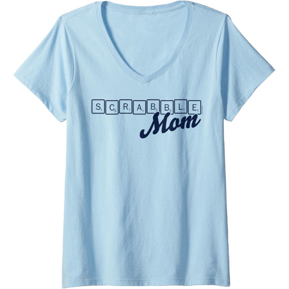 imageWomens Scrabble Mothers Day Mom Tiles Logo VNeck TShirtBaby Blue