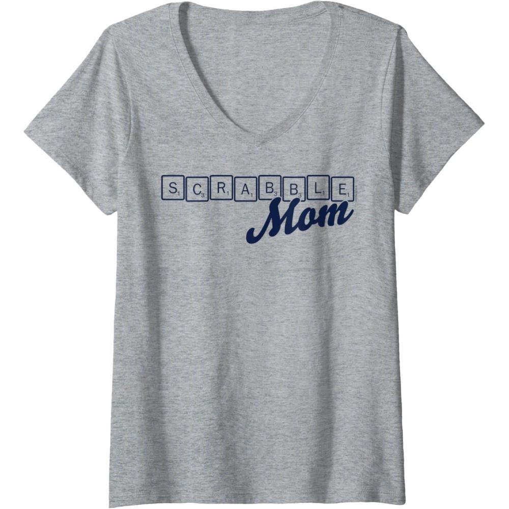 imageWomens Scrabble Mothers Day Mom Tiles Logo VNeck TShirtHeather Grey