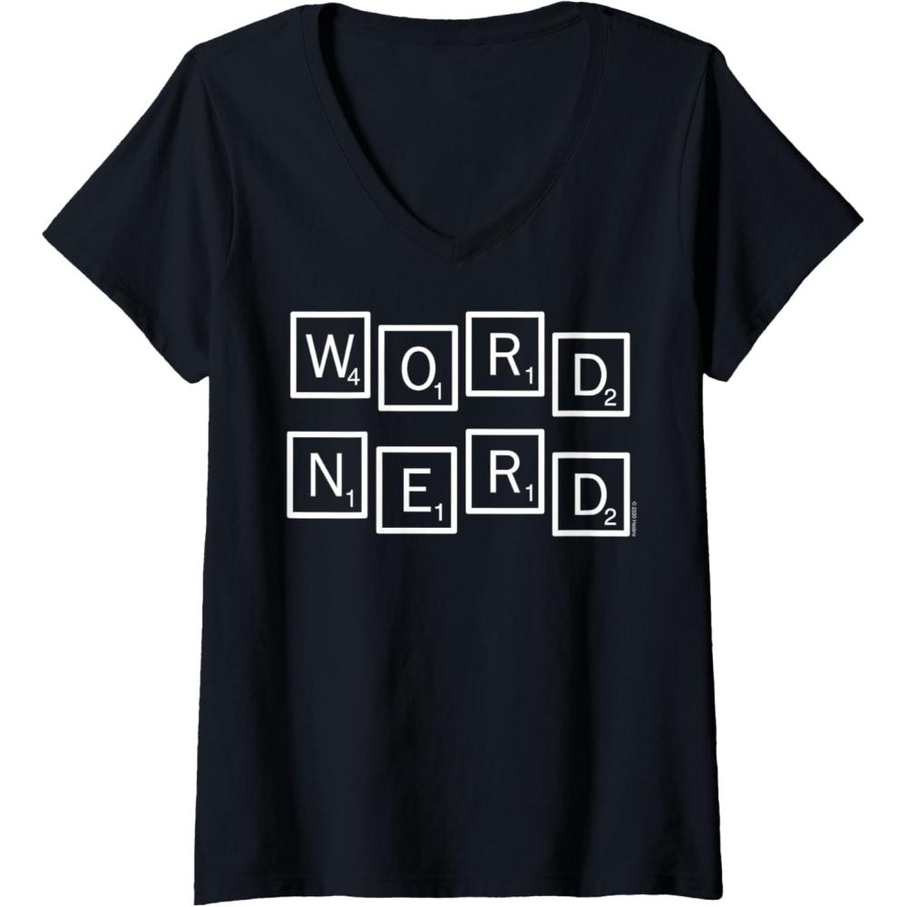 imageWomens Scrabble Word Nerd Tiles VNeck TShirtBlack