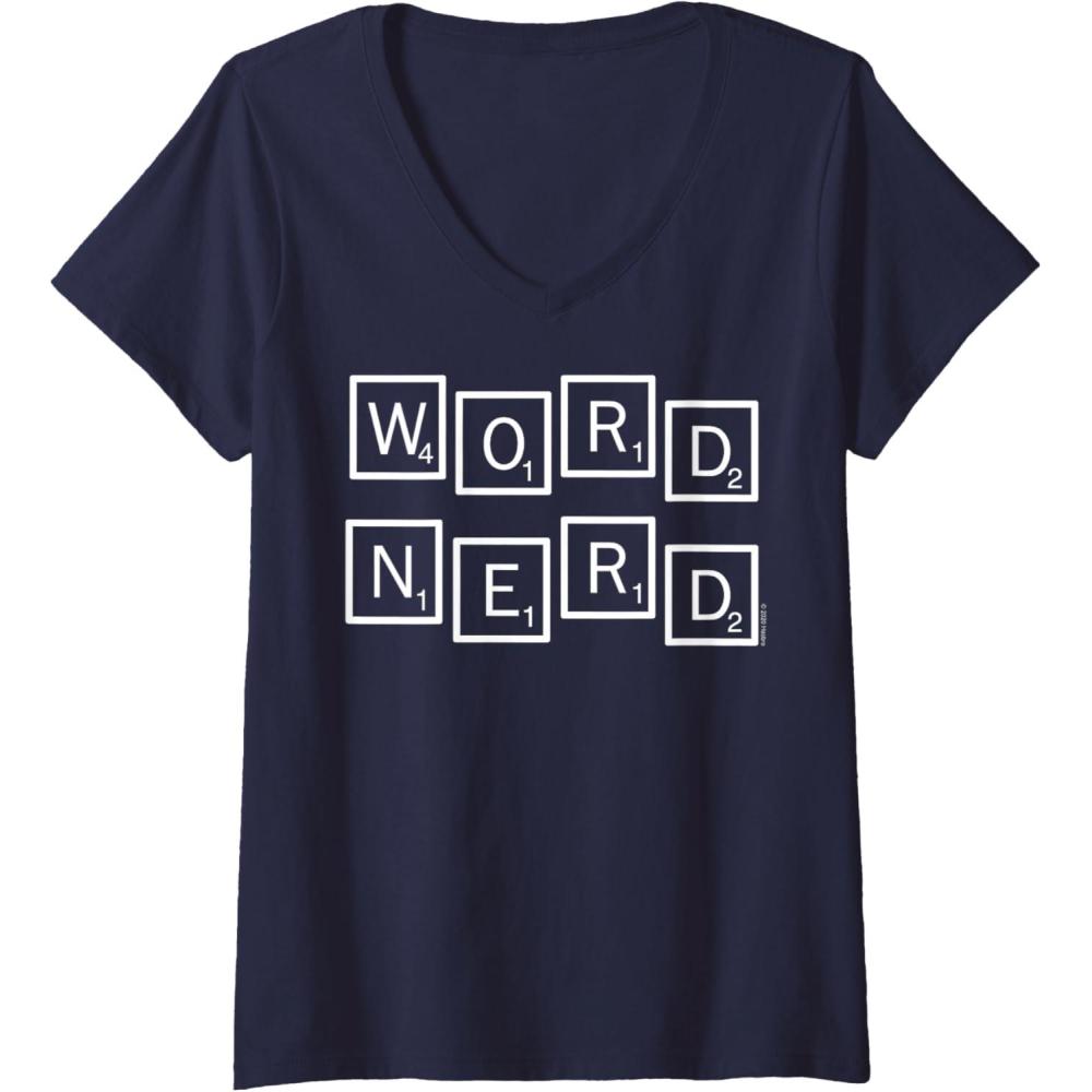 imageWomens Scrabble Word Nerd Tiles VNeck TShirtNavy Blue