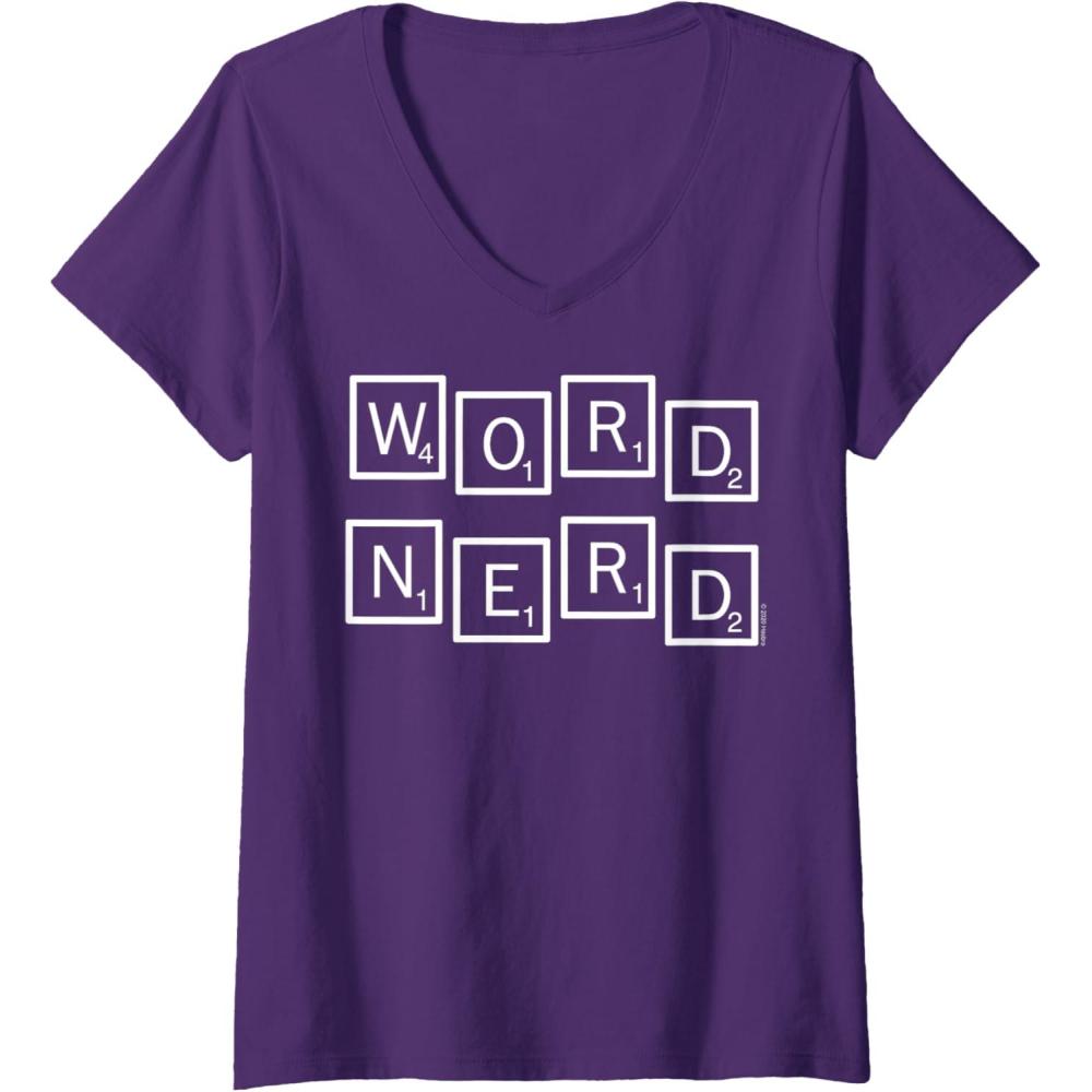 imageWomens Scrabble Word Nerd Tiles VNeck TShirtPurple
