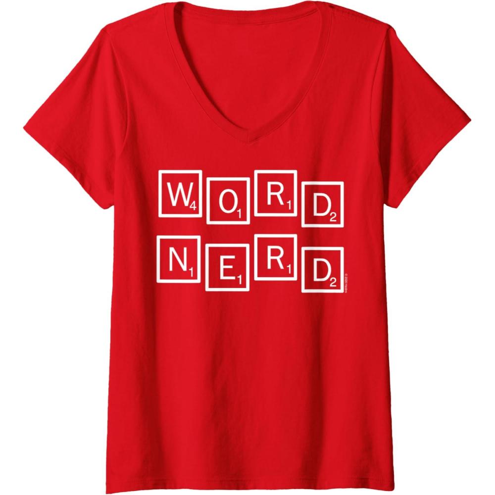 imageWomens Scrabble Word Nerd Tiles VNeck TShirtRed
