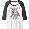 Candy Land Retro Game Characters Group Shot Logo Raglan Baseball Tee(Dark Heather Grey/White)