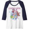 Candy Land Retro Game Characters Group Shot Logo Raglan Baseball Tee(Navy Blue/White)