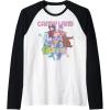 Candy Land Retro Game Characters Group Shot Logo Raglan Baseball Tee(Black/White)