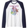 Candy Land Retro Game Characters Group Shot Logo Raglan Baseball Tee(Navy Blue/White)