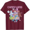 Candy Land Retro Game Characters Group Shot Logo T-Shirt(Burgundy)