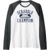 Scrabble Word Genius Scrabble Champion Raglan Baseball Tee(Dark Heather Grey/White)