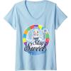 Womens Candy Land Stay Sweet Princess Frostine Game Wheel Logo V-Neck T-Shirt(Baby Blue)