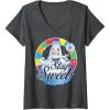 Womens Candy Land Stay Sweet Princess Frostine Game Wheel Logo V-Neck T-Shirt(Dark Heather Grey)