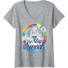 Womens Candy Land Stay Sweet Princess Frostine Game Wheel Logo V-Neck T-Shirt(Heather Grey)