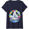 Womens Candy Land Stay Sweet Princess Frostine Game Wheel Logo V-Neck T-Shirt(Navy Blue)