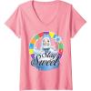 Womens Candy Land Stay Sweet Princess Frostine Game Wheel Logo V-Neck T-Shirt(Pink)