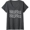 Womens Scrabble Word Nerd Tiles V-Neck T-Shirt(Dark Heather Grey)