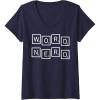Womens Scrabble Word Nerd Tiles V-Neck T-Shirt(Navy Blue)
