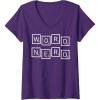 Womens Scrabble Word Nerd Tiles V-Neck T-Shirt(Purple)