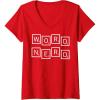 Womens Scrabble Word Nerd Tiles V-Neck T-Shirt(Red)