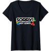 Womens Sorry Not Sorry Logo V-Neck T-Shirt(Black)