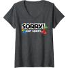 Womens Sorry Not Sorry Logo V-Neck T-Shirt(Dark Heather Grey)
