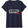 Womens Sorry Not Sorry Logo V-Neck T-Shirt(Navy Blue)