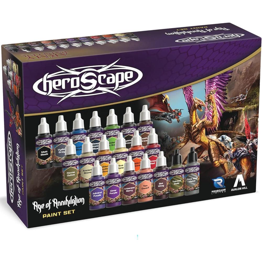 imageRenegade Games Heroscape Age of Annihilation Paint Set 20 Pigmented Colors 18ml Bottles Game ampamp Miniature Figures Art Supplies