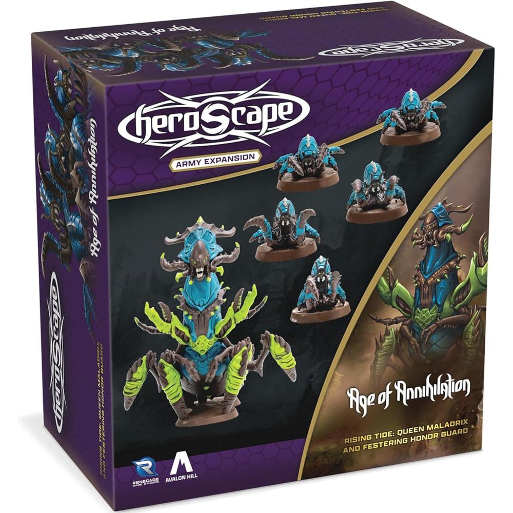 imageRenegade Games Heroscape Rising Tide Queen Maladrix ampamp Festering Honor Guard Army Expansion 6 Fully Assembled Unpainted Miniatures ampamp 2 Army Cards