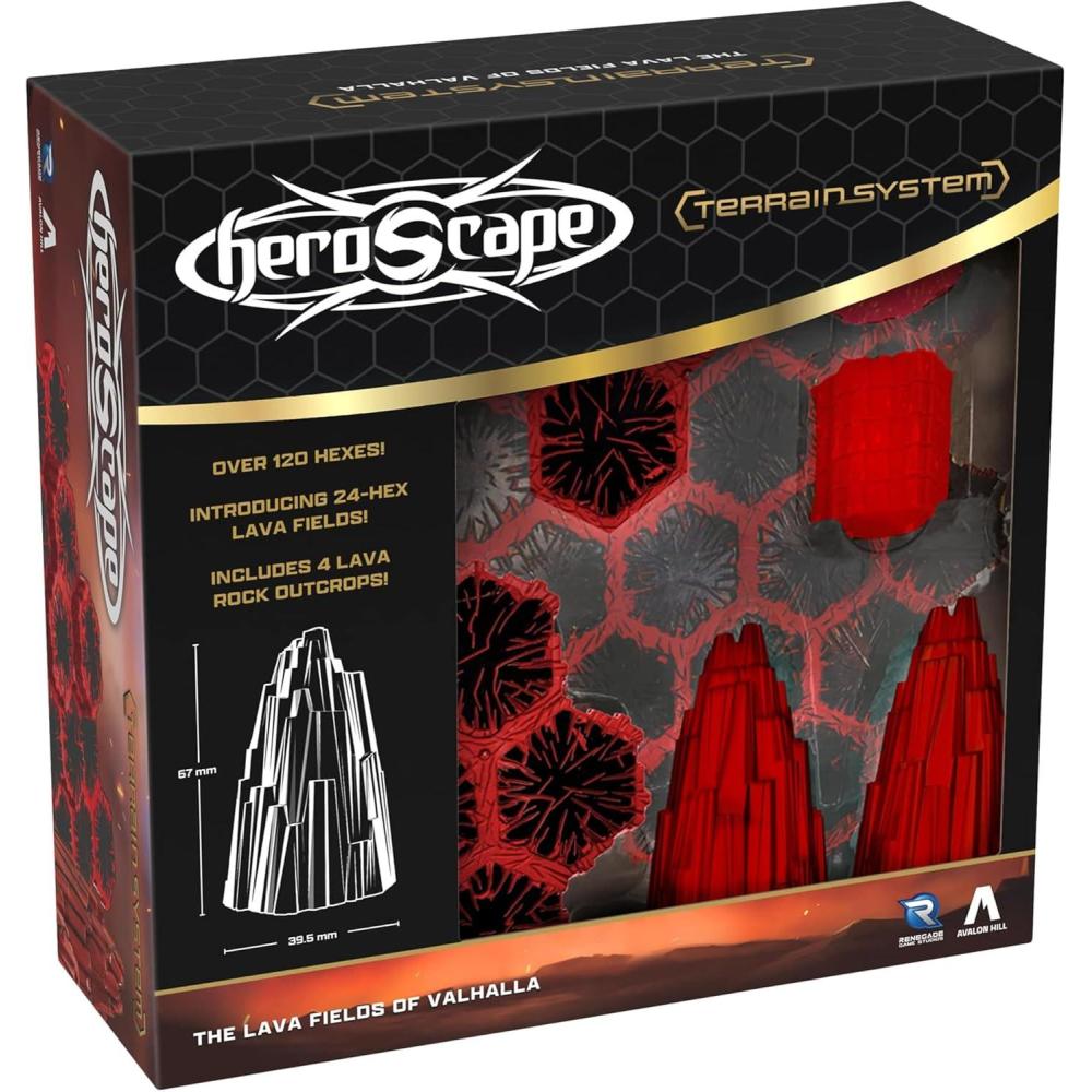 imageRenegade Games Heroscape The Lava Fields of Valhalla Terrain Expansion Miniatures Game Accessory 30 HexTile Pieces 4 Lava Rock Outcrop Pieces
