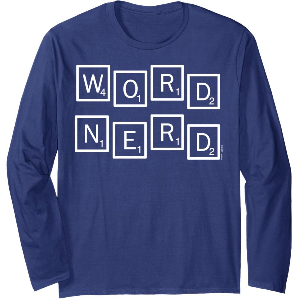 imageScrabble Word Nerd Tiles Long Sleeve TShirtNavy Blue