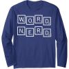 Scrabble Word Nerd Tiles Long Sleeve T-Shirt(Navy Blue)