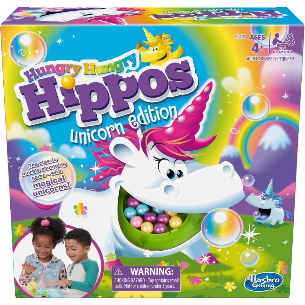 imageHasbro Gaming Hungry Hippos Unicorn Edition PreSchool Board Game for Kids Ages 4 and Up 24 Players Amazon ExclusiveUnicorn Edition Board