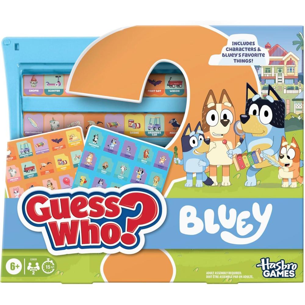 image:imageHasbro Gaming Guess Who Bluey Edition Game  Bluey Characters and Objects  Fun Kids Board Games for Families  2 Players  15 Mins  Travel Friendly  Ages 6