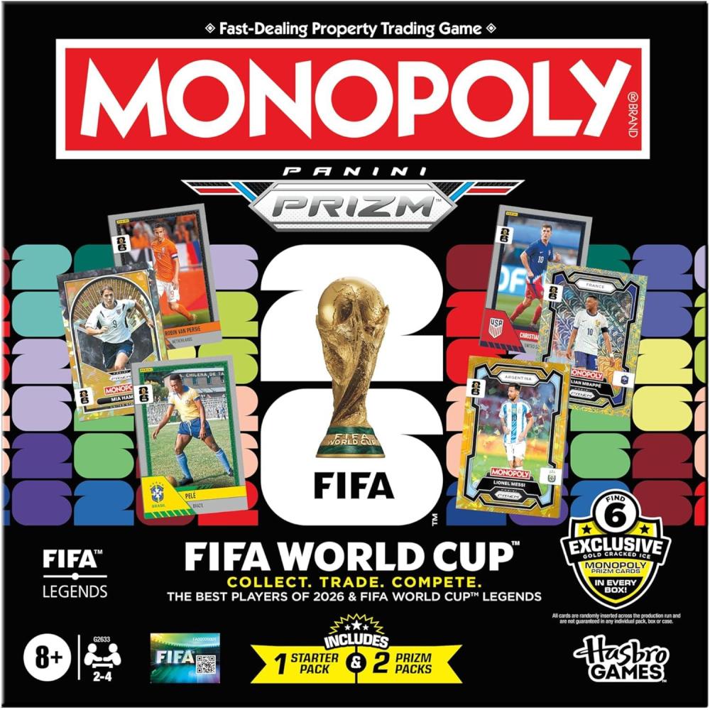 image:imageMonopoly Panini Prizm FIFA World Cup Game I Soccer Board Game with Monopoly Panini Prizm FIFA World Cup 2026 Trading Cards I Ages 8